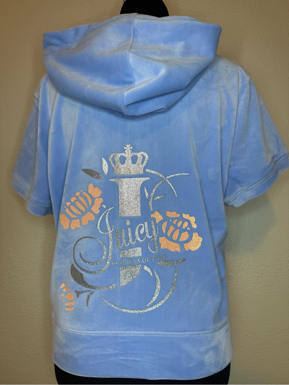 Juicy Couture Light Blue Hooded Short-Sleeve Top
